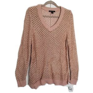INC INTERNATIONAL CONCEPTS POINTELLE SWEATER METALLIC GOLD BLUSH ROSE V NECK $89